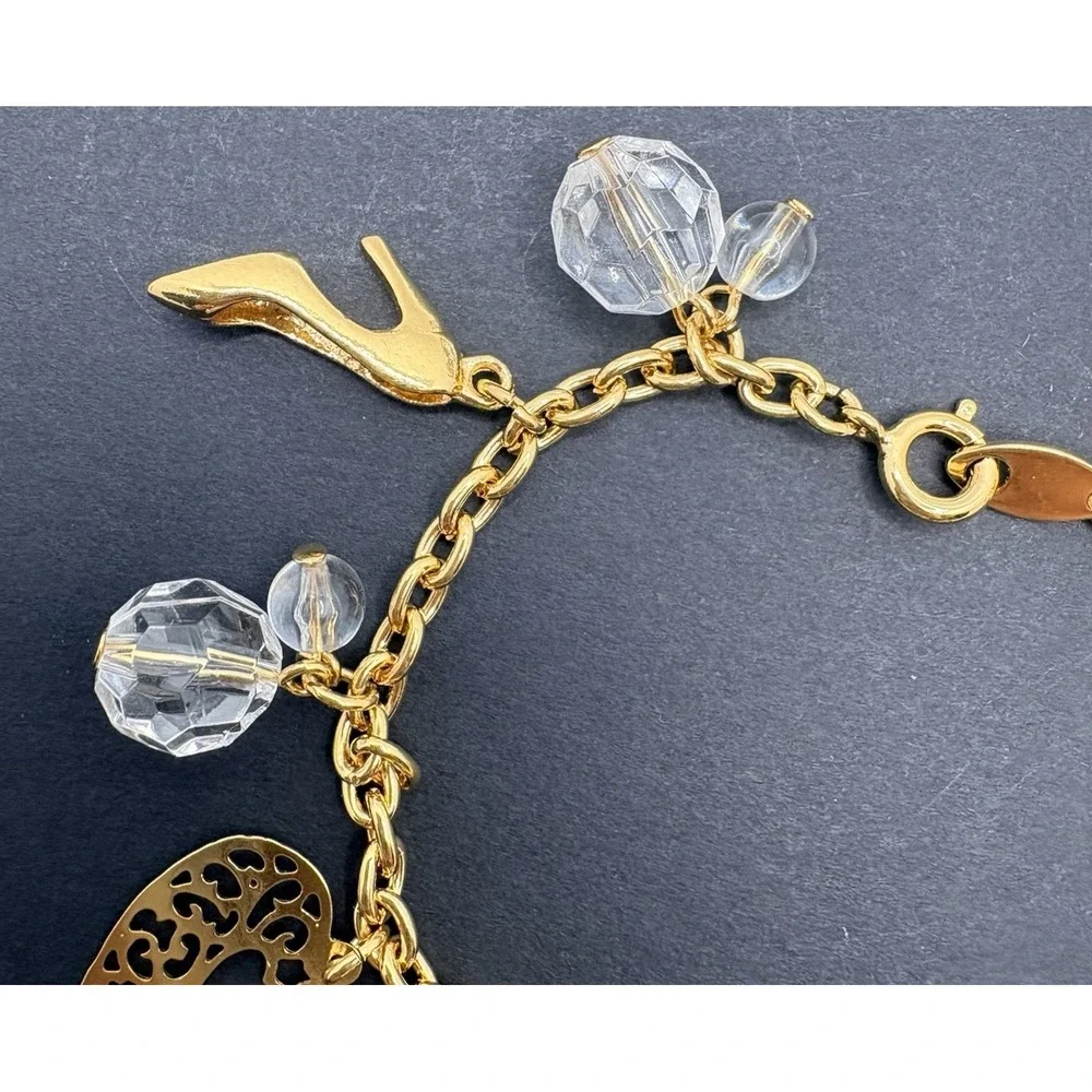 Vintage Trifari Charm Bracelet Shoe Heart Purse Perfume‎ Gold Tone 7.25
